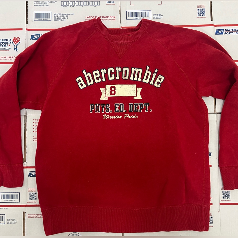 Abercrombie & Fitch A&F Red Crew Neck Sweatshirt Long Sleeve Size Small